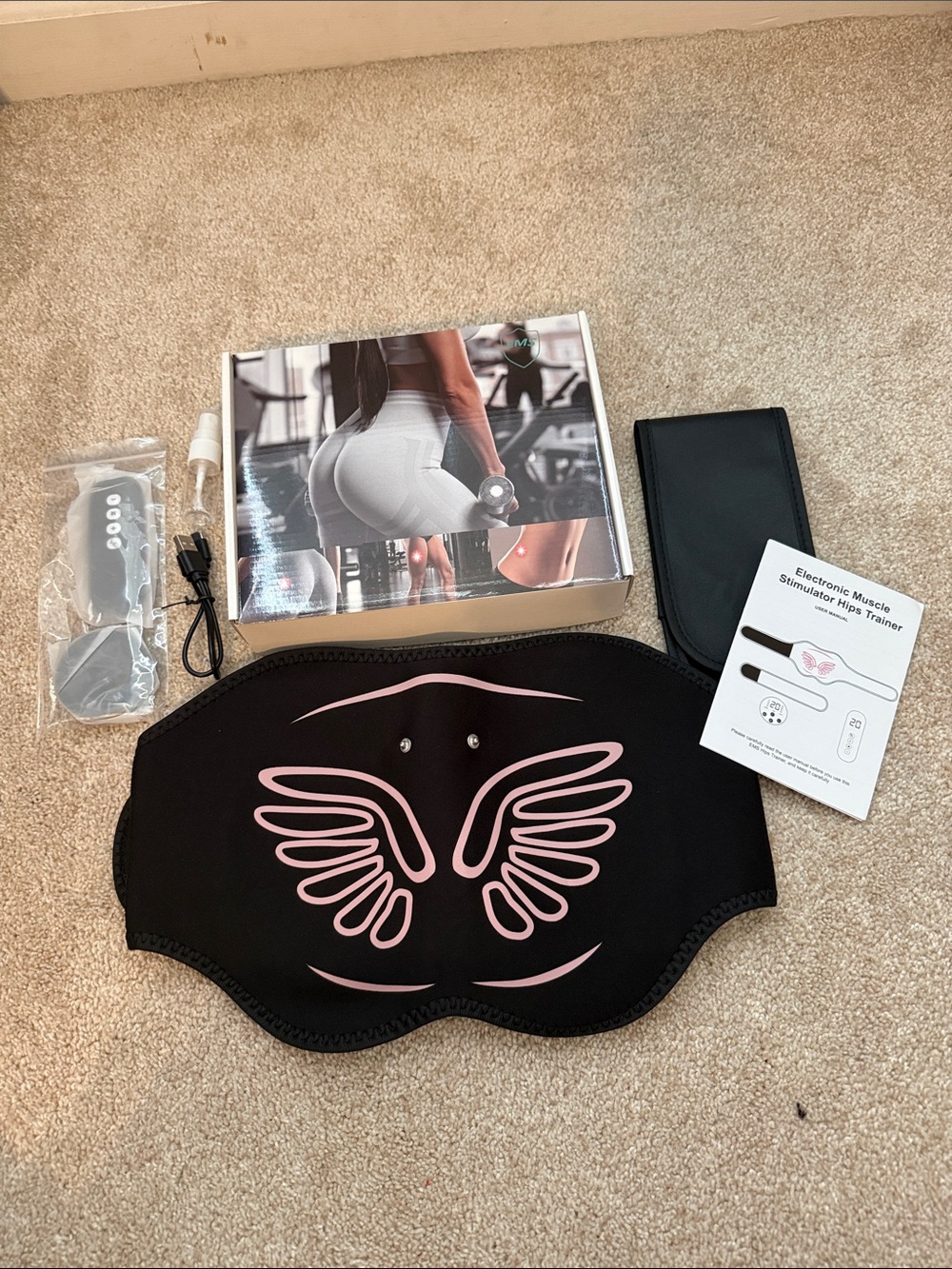 Wireless Hip Trainer EMS Muscle Stimulator Belt - Black/Pink